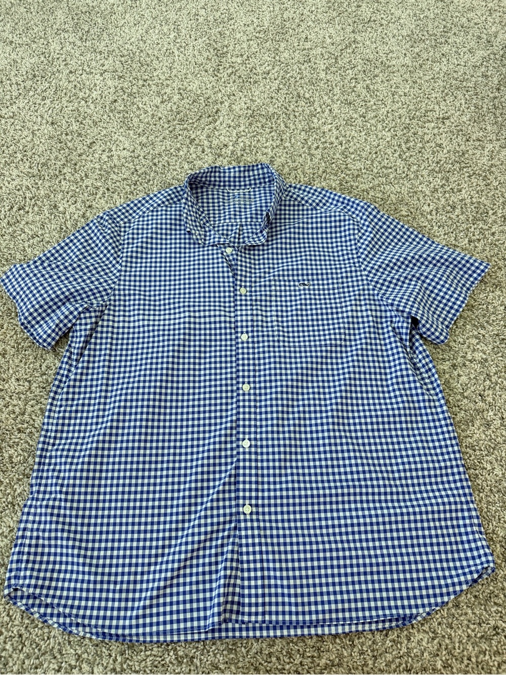 Vineyard Vines Blue and White Gingham Short-Sleeve Button-Down Shirt